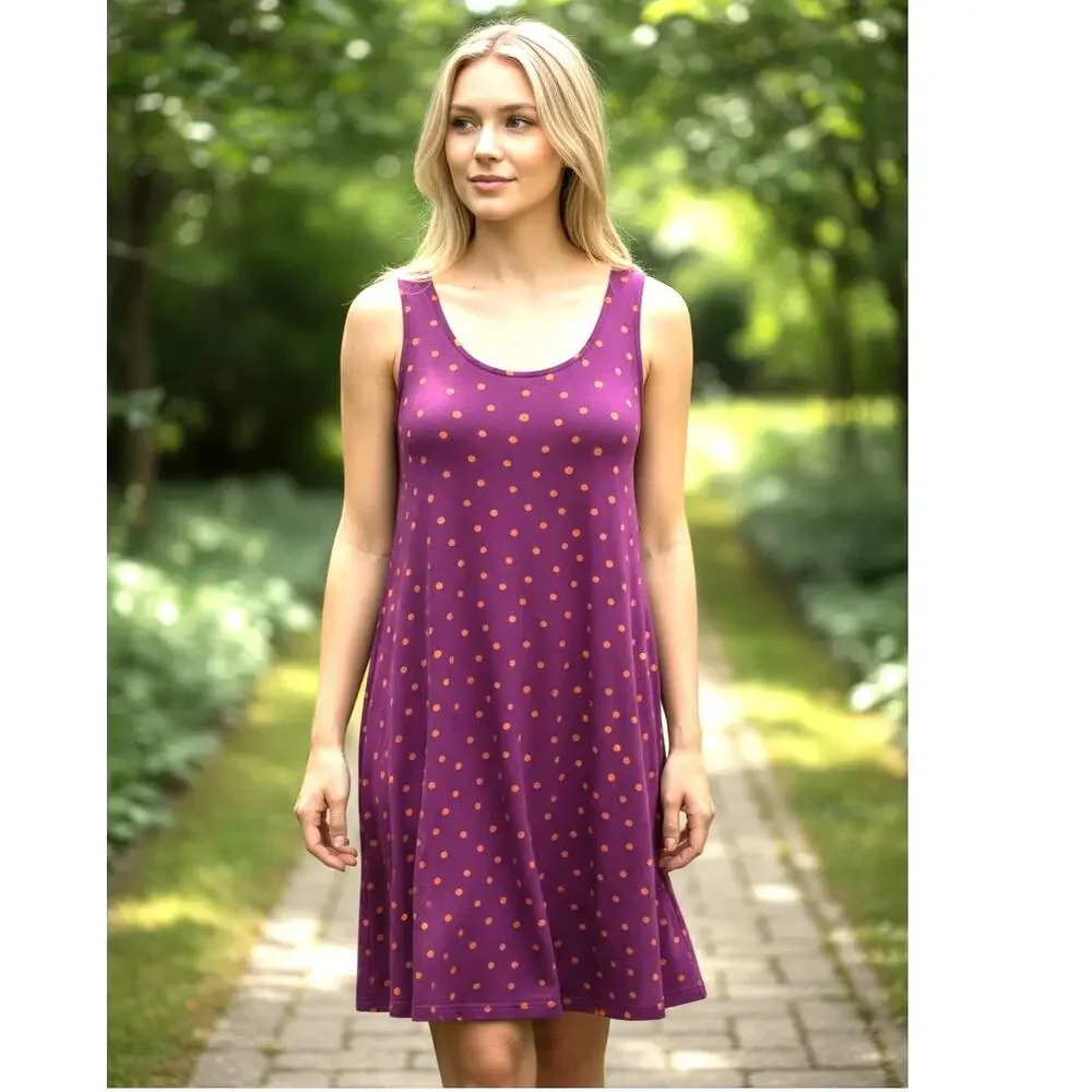 Gudrun Sjoden Tank Dress Pytte Sleeveless Lyocell Stretch Purple Polka Dot Sz M - Picture 2 of 12